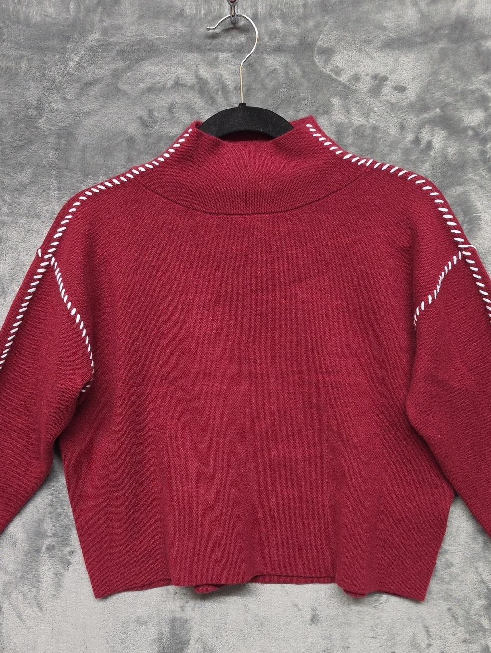 Maeve Deep Berry Sweater with White Tag Detail